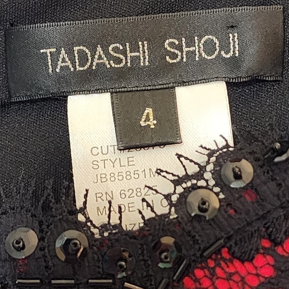TADASHI Dress Shoji Cocktail Womens Size 4 Red Black Lace Eyelash Fairygoth - Picture 9 of 13